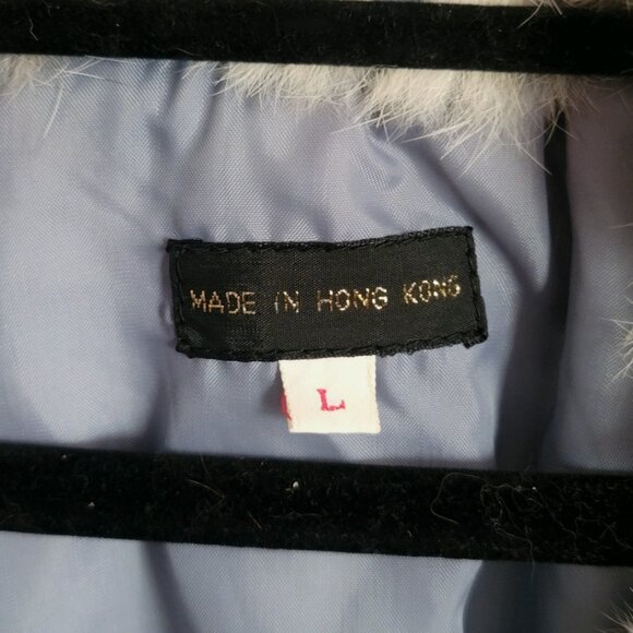 VTG Natural Rabbit Fur Long Coat Jacket w/ Belt Gray White Spotted Striped Sz L - Picture 13 of 15